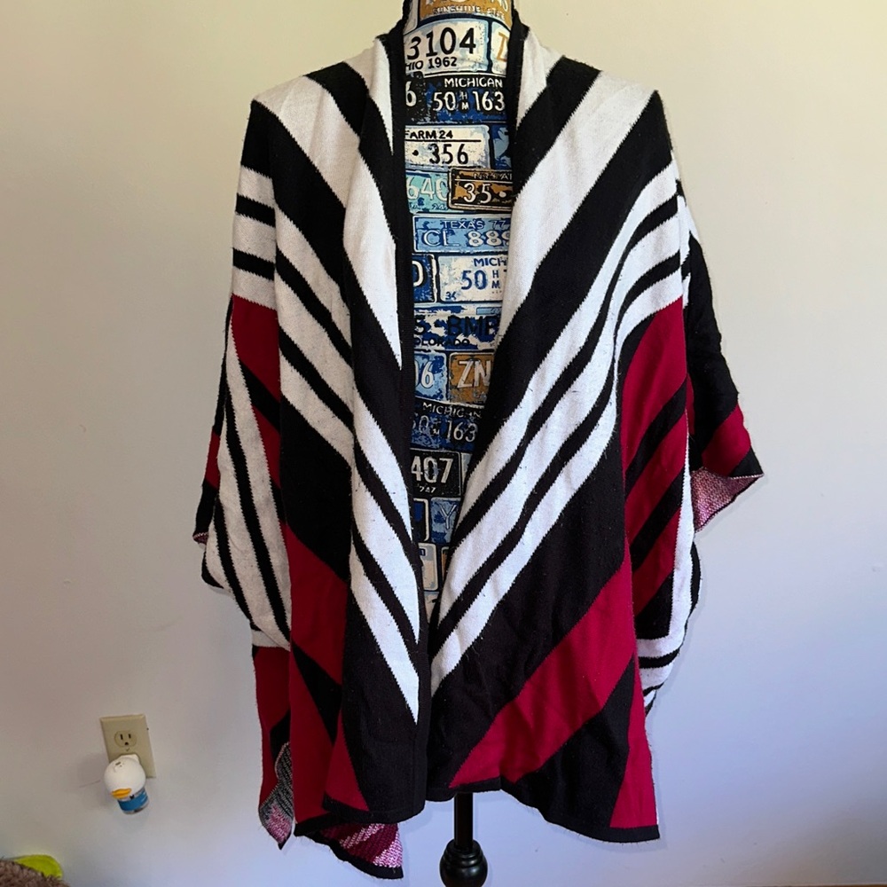 Express Black and Red Striped Poncho